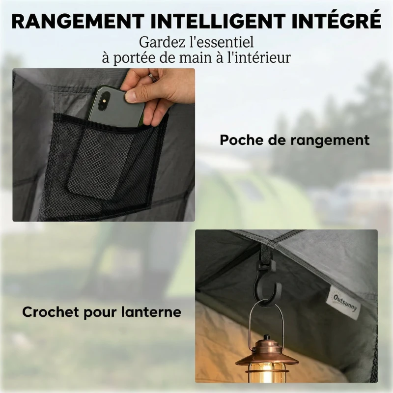 Outsunny Tente de Camping Dôme 2 Personnes 3-4 Saisons Imperméable 3000mm Montage Facile 2 Portes 210x210x150cm Gris Foncé