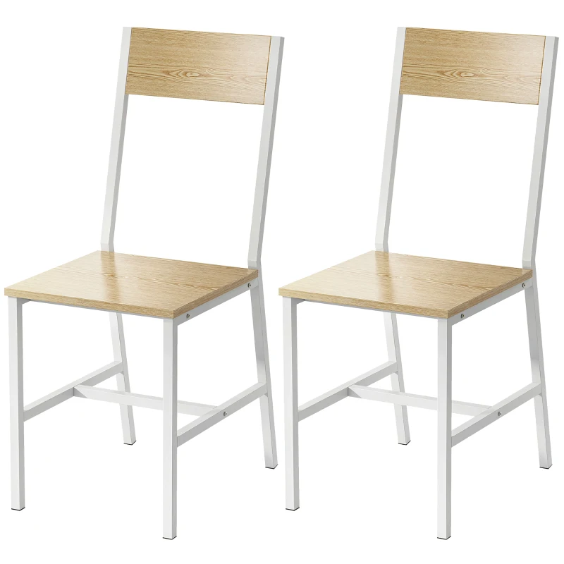 HOMCOM Juego de 2 Sillas de Comedor Sillas de Cocina con Respaldo Inclinado Estructura Metálica Natural