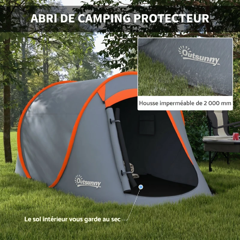 Outsunny Tente de camping pop up 2-3 personnes avec sac de transport pour la randonnée 245x148x105 cm gris