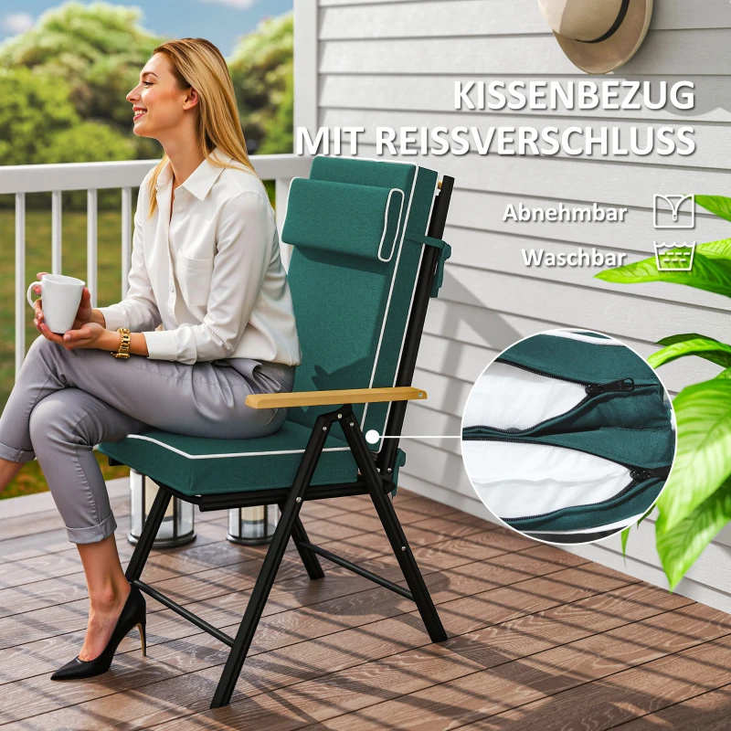 Outsunny Zitkussen 120 x 47 x 9,5 cm Waterafstotend met Banden, Hoofdsteun, UPF50+ Groen