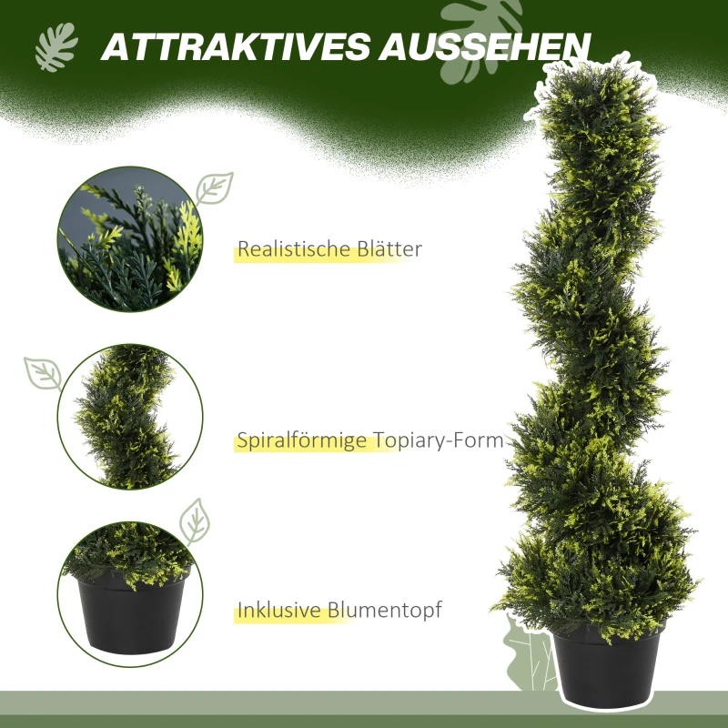 Outsunny Kunstmatige spiraalplant, Spiraalvormige cederboom met pot, 90 cm, Kunstmatige ceder voor buiten- en binnendecoratie, Groen