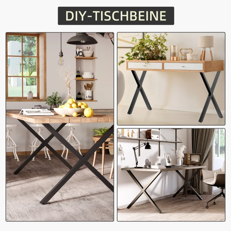 HOMCOM set van 2 stalen tafelpoten 72 cm tafelframe in X-vorm zwart