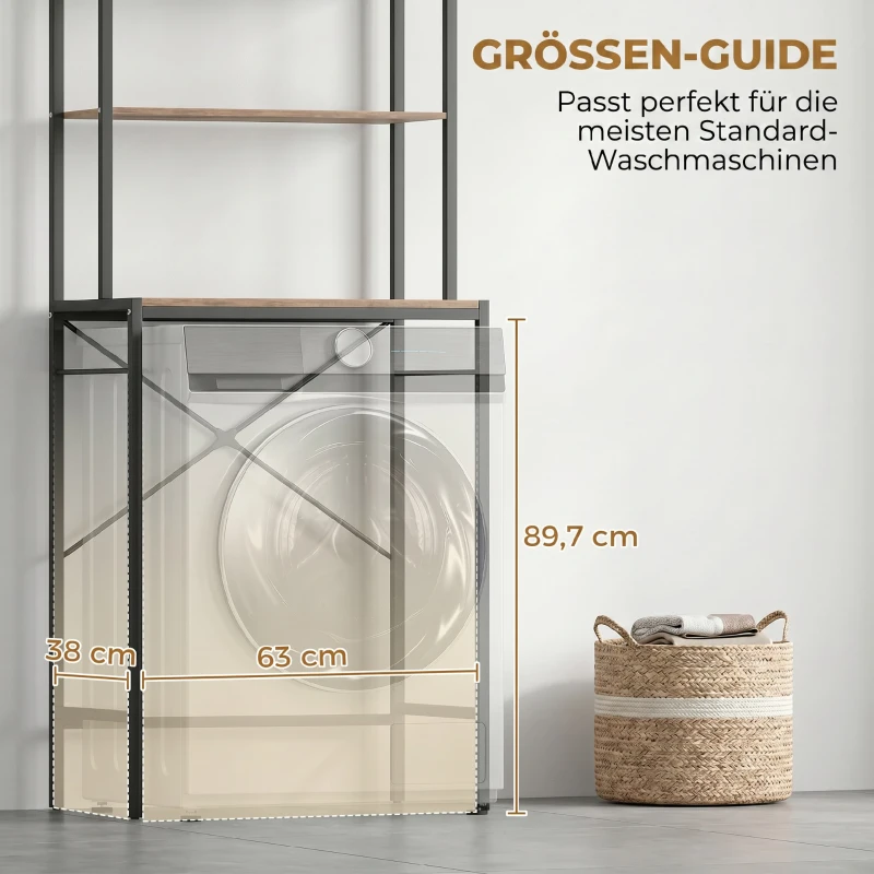 HOMCOM Wasmachinerek badkamer met droogstang, 3 niveaus, 67 x 40 x 161,8 cm, bruin