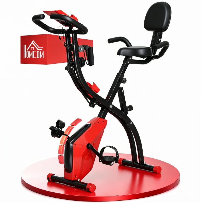 HOMCOM Hometrainer fietstrainer hometrainer LCD display opvouwbaar verstelbaar rood+zwart