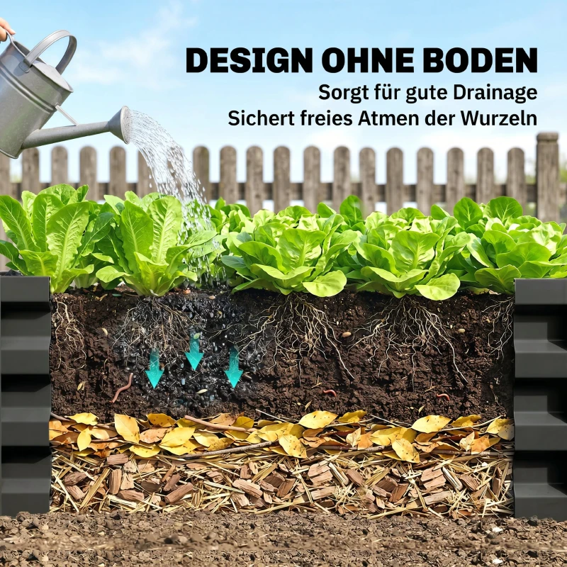 Outsunny Plantenbak Tuinbak Kruidenbak, weerbestendig, open bodem, 100 x 60 x 30 cm, Donkergrijs