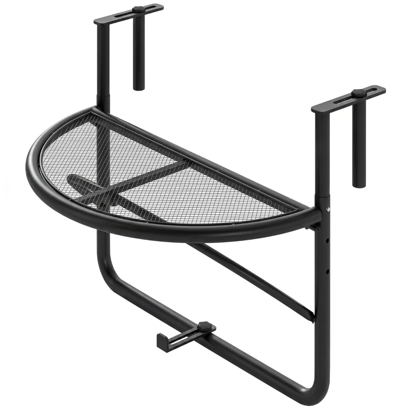 Outsunny Tavolino da Ringhiera Pieghevole con 3 Altezze Regolabili in Metallo, 60x45x50cm, Nero