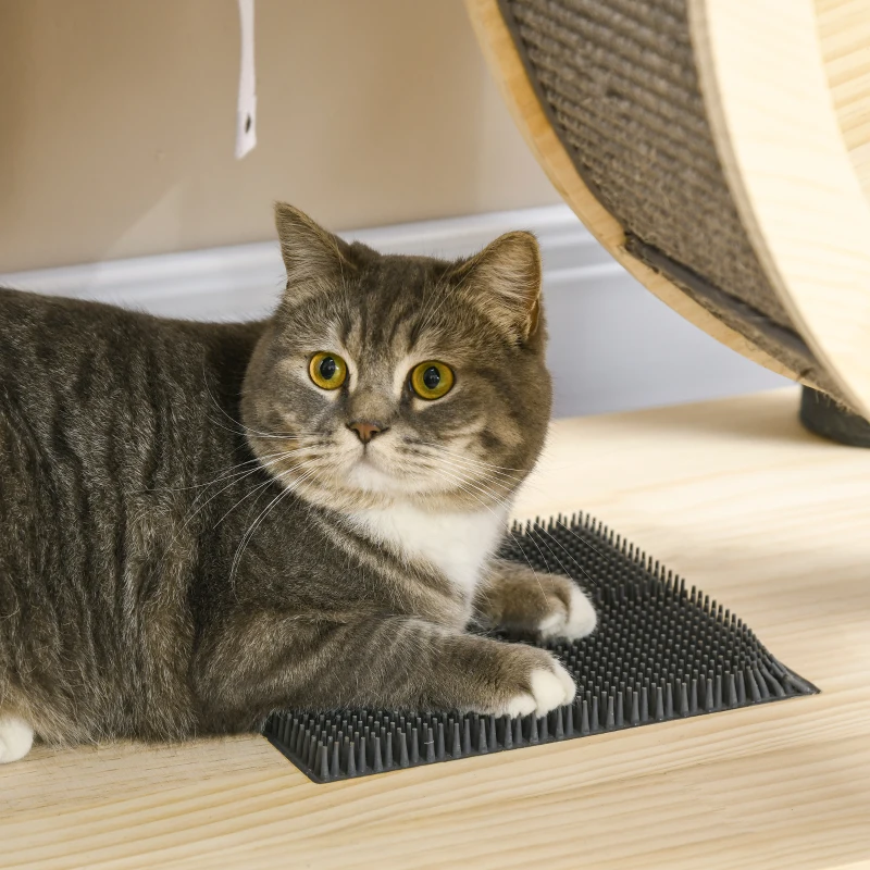 PawHut Kattenboom met loopwiel krabpaal met 4 verdiepingen kattenhuis met sisalpalen massief hout