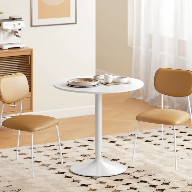 HOMCOM Eettafel voor 2 Personen, Ronde Tafelblad Ø80 cm, MDF en Staal, Antislip, Wit, 75H cm