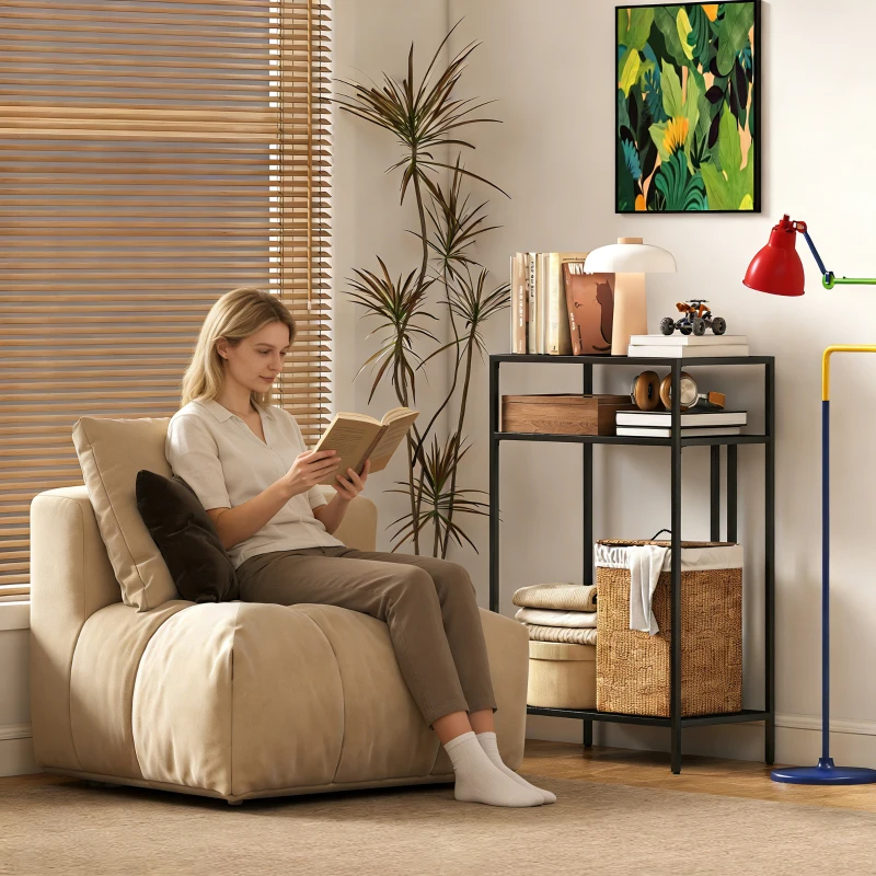 HOMCOM Consoletafel 3 niveaus opbergplanken Smalle Entreetafel Stalen Frame voor Woonkamer Hal 55 cm Zwart