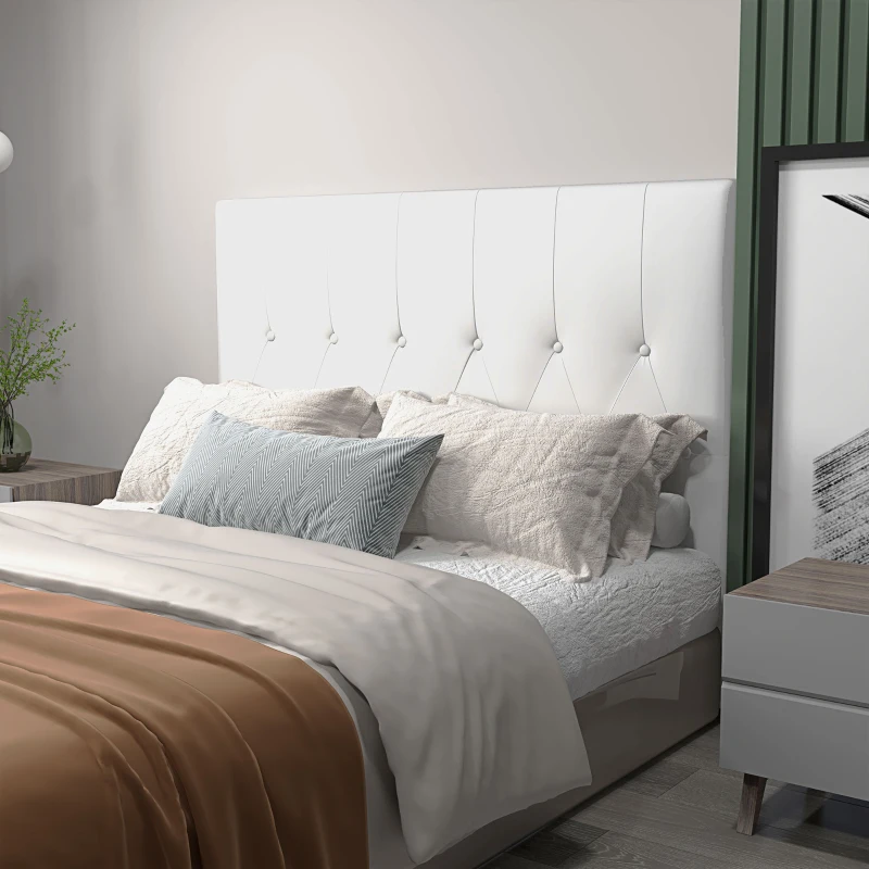 HOMCOM Testiera Letto Matrimoniale Imbottita con Design a Bottoni, in Pelle PU e MDF, 160x7x120 cm, Bianco