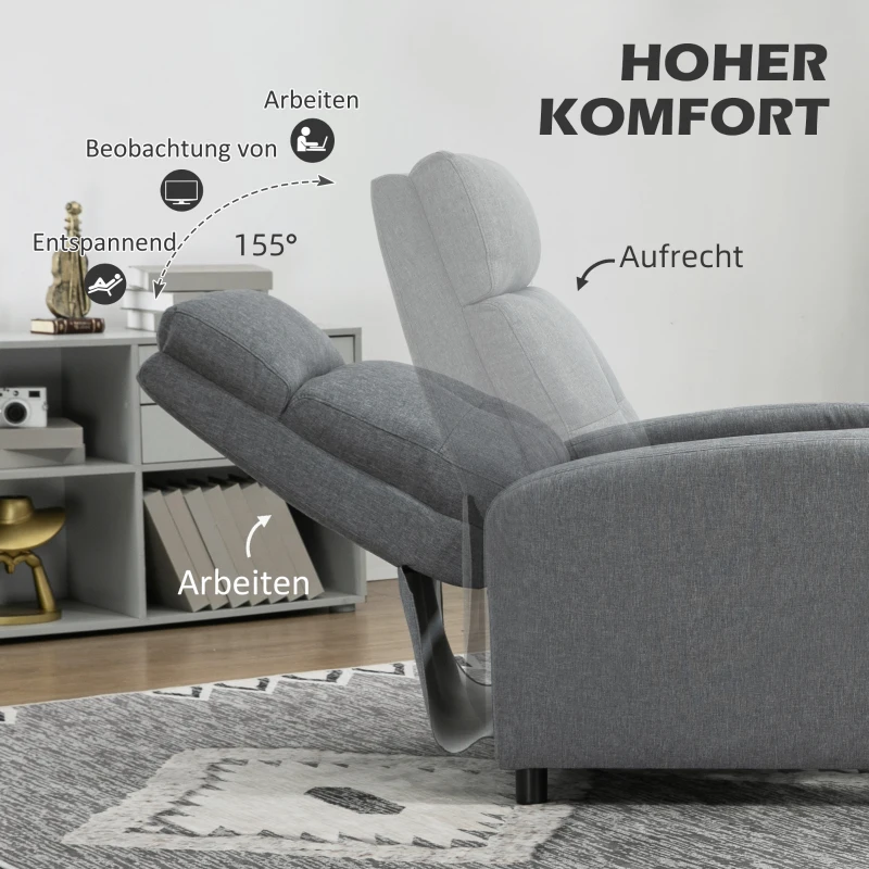 HOMCOM Relaxstoel met Ligfunctie, Uitschuifbaar Voeteneind, Pocketvering, tot 150 kg, Grijs