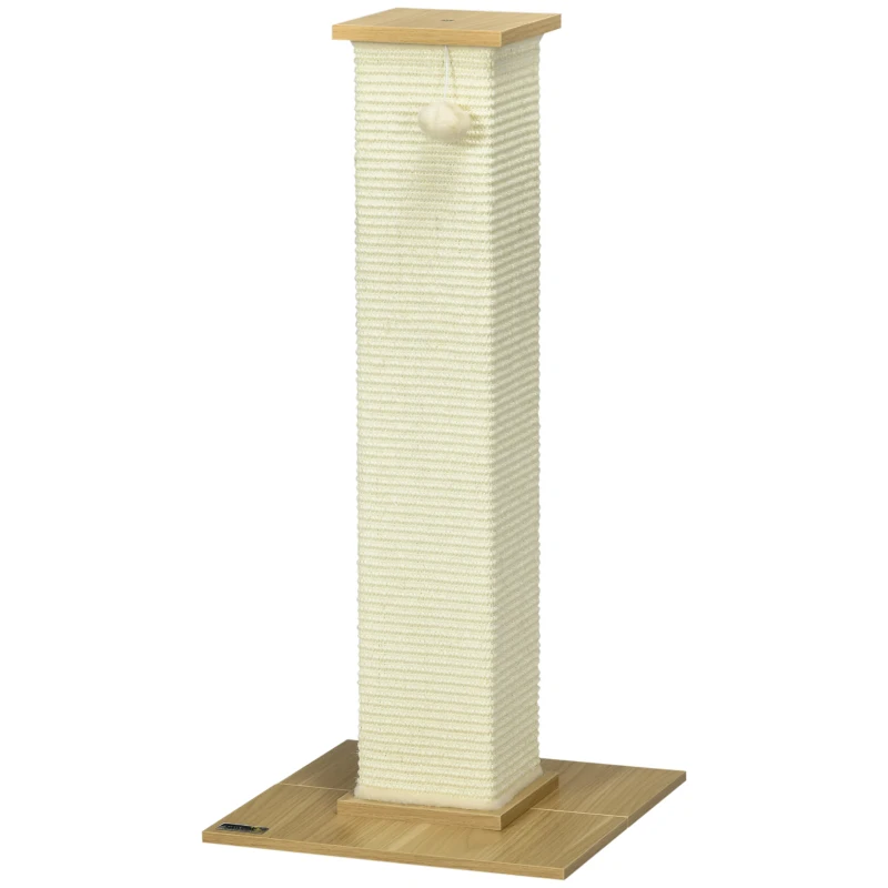 PawHut kattenboom, 80 cm, krabpaal voor katten met speelgoedbal, krabpaal van sisaltouw, krabpaal voor katten met krabplank, kattenmeubel, eiken+crèmewit