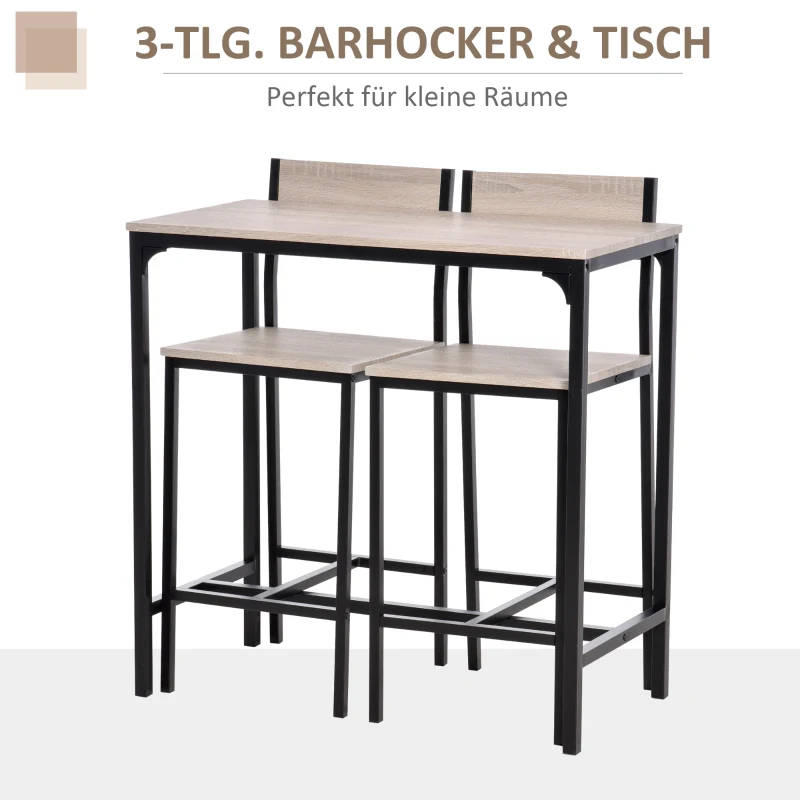HOMCOM Bartafel met 2 stoelen 3-delige tafelset barstoel barkruk MDF naturel zwart(m-5)