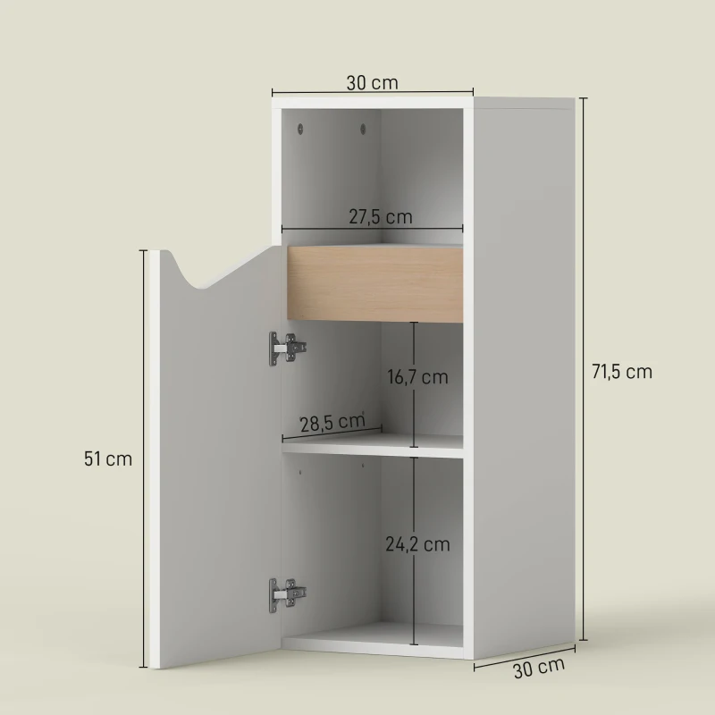 HOMCOM Badkamerkast smal badkast met verstelbare planken, open vak 30 x 30 x 71,5 cm Wit
