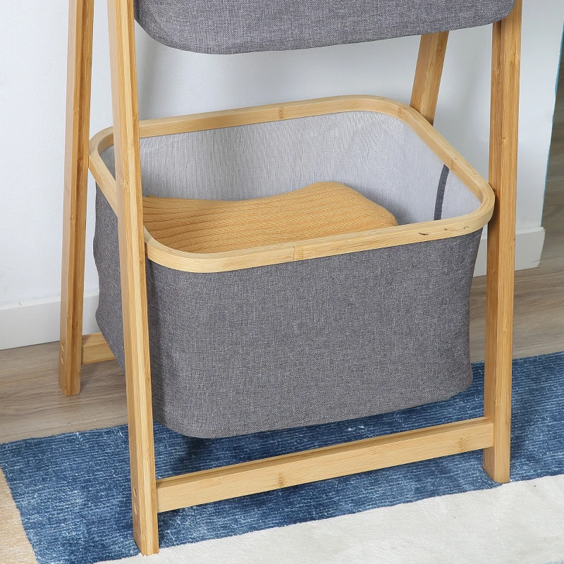 HOMCOM Mobile Bagno Pieghevole in Bambù con 2 Cassetti in Tessuto Poliestere Grigio, 45x35x98cm