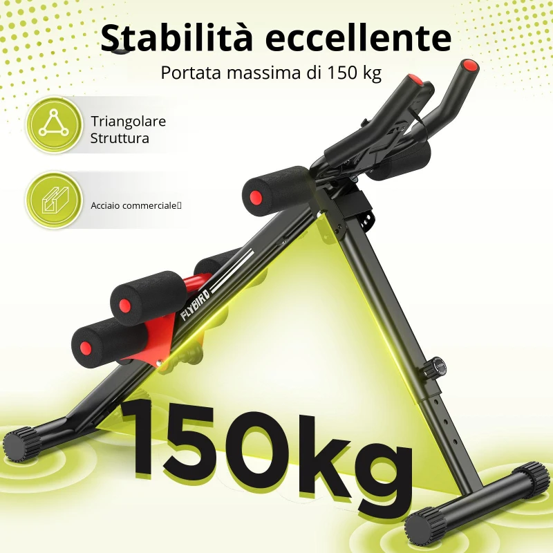 Allenatore per addominali, regolabile, multifunzionale & pieghevole, ruote silenziose & imbottitura in schiuma, 122L x 50P cm, 122x50x0 cm, Nero