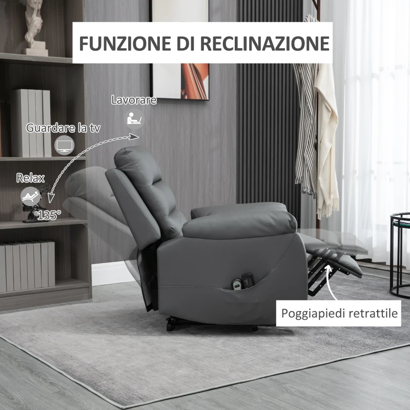 HOMCOM Poltrona Alzapersona Reclinabile fino a 135° con 8 Punti Massaggianti, Telecomando e Poggiapiedi, 91x86x101 cm