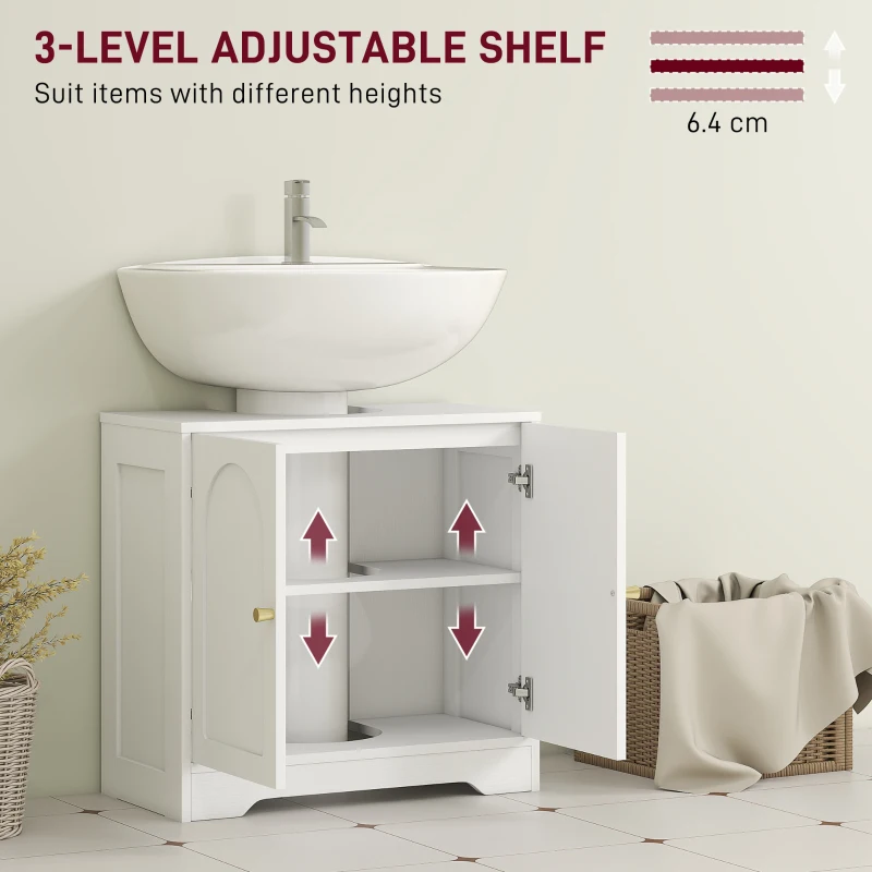 HOMCOM Under Sink Bathroom Cabinet with 2 Arch Doors - White