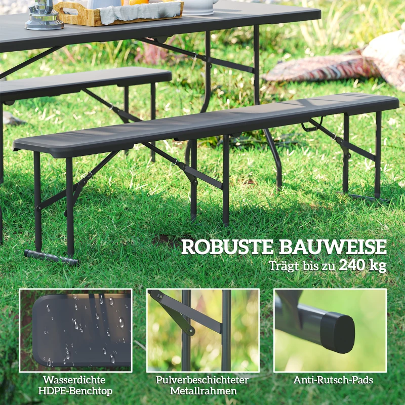 Outsunny Campingbank, Kunststof Buitenbank, Draagvermogen 240 kg, Zwart