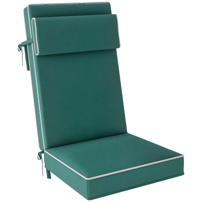 Outsunny Zitkussen 120 x 47 x 9,5 cm Waterafstotend met Banden, Hoofdsteun, UPF50+ Groen
