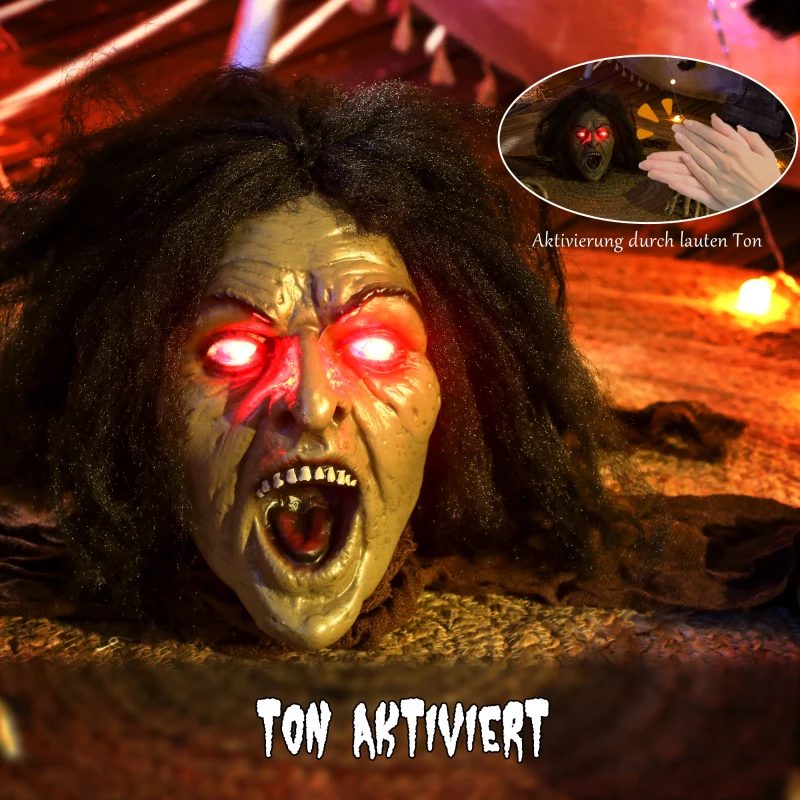 Outsunny Kruipende Zombie Decoratie voor Halloween, Geluid, Licht, Batterijvoeding