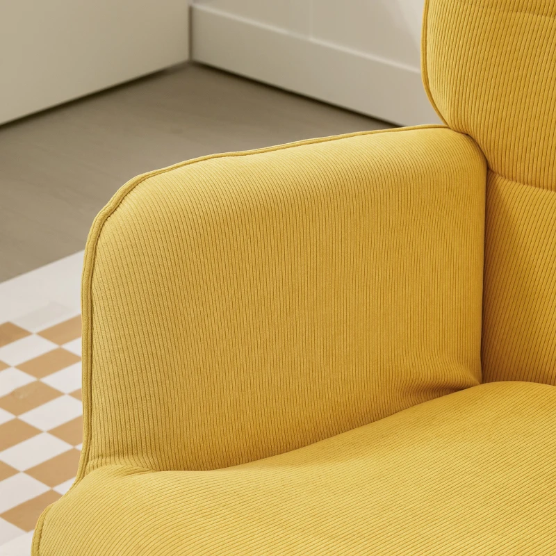 HOMCOM Accentstoel met Voetenbank, Relaxstoel in Corduroy Look, Armleunstoel met Houten Poten, voor Woonkamer, Oranje