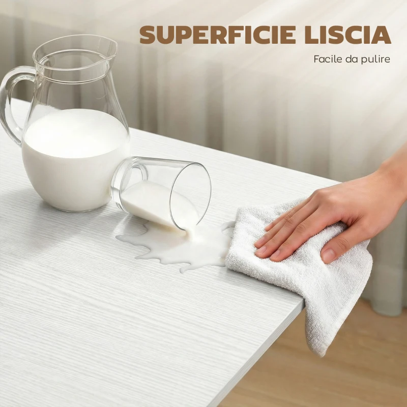 HOMCOM Tavolo Pieghevole per 4-6 Persone con 2 Ribalte e Ruote con Freno, 120x80x73 cm, Bianco Legno