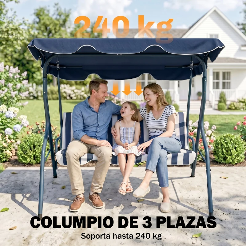 Outsunny Balancín de Exterior con Toldo Ajustable en Ángulo Impermeable y Marco de Acero para Patio Balcón 170x110x153 cm Azul