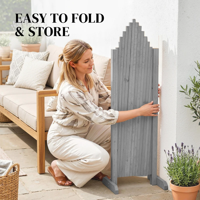 Outsunny 2 Pack Expanding Fence Panels, Wooden Freestanding Garden Fence with Stable Feet, 180 x 30 x 103cm, Dark Grey