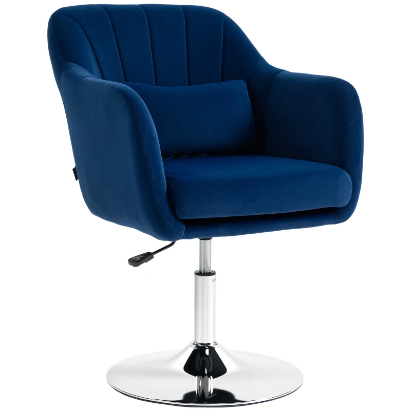 HOMCOM Retro Velvet Swivel Tub Chair with Steel Frame, Cushion Seat, Dark Blue