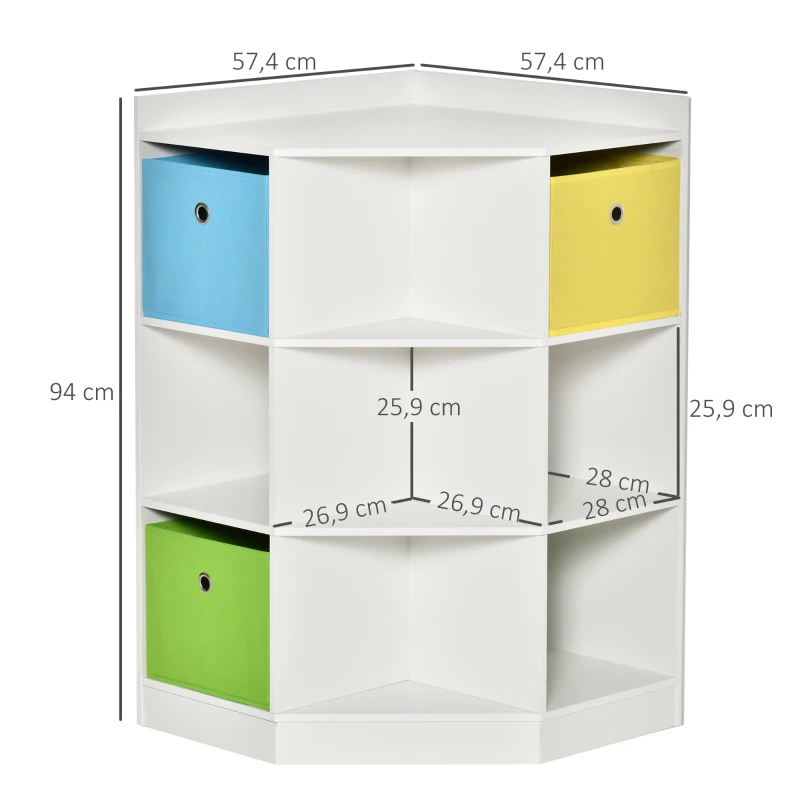 HOMCOM Opbergrek voor Kinderen, 3 Vliesladen, MDF, Kipveilig, Wit