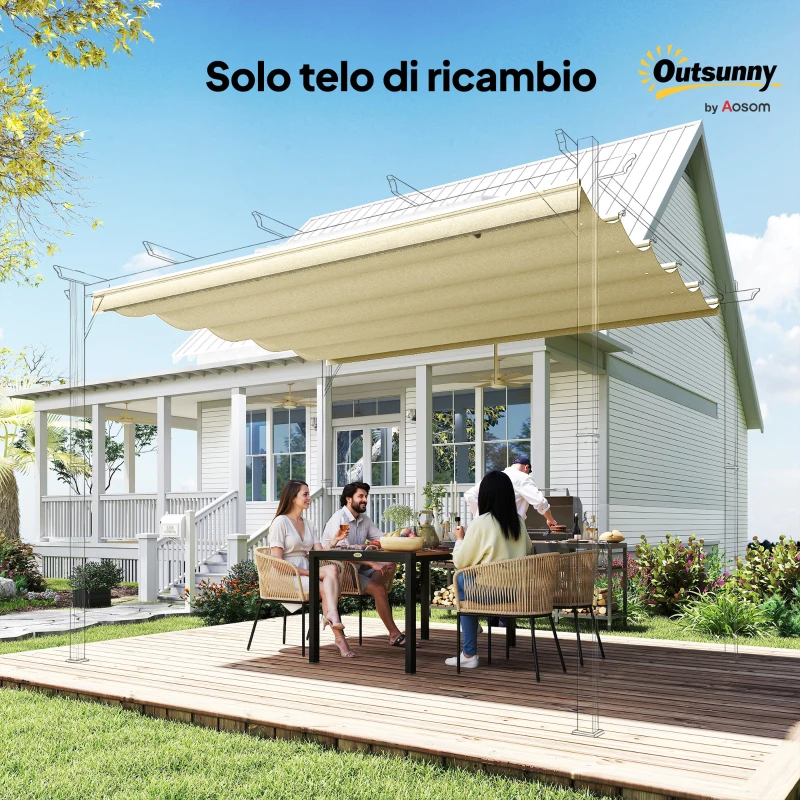 Outsunny Tetto per Gazebo Pergola con 10 Fori di Drenaggio in Poliestere, 250x255 cm, per Pergola 3x3m, Crema