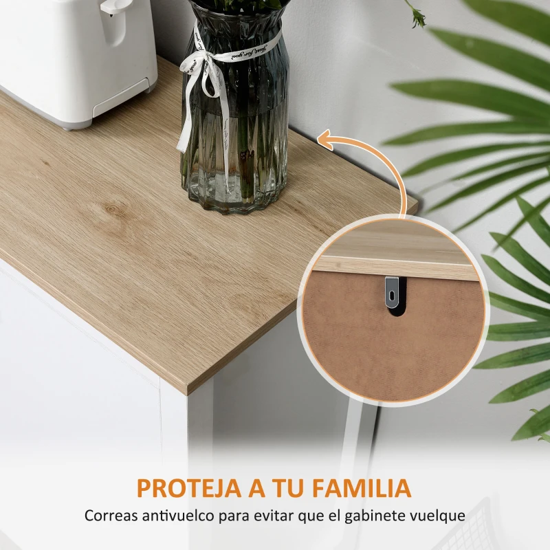HOMCOM Aparador de Cocina Moderno con Cajones y Botellero Mueble Auxiliar para Comedor Salón 110x35x75 cm Blanco