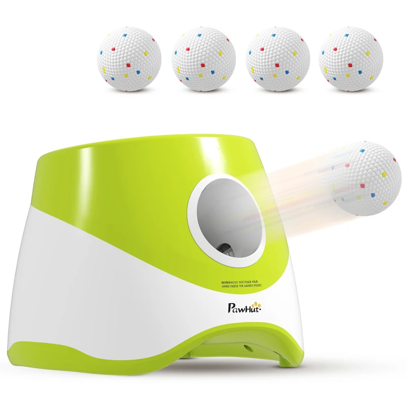 PawHut Automatic Dog Ball Launcher with 5 ETPU Balls 2.3", 3 Distance Settings 20/33/46ft, Green