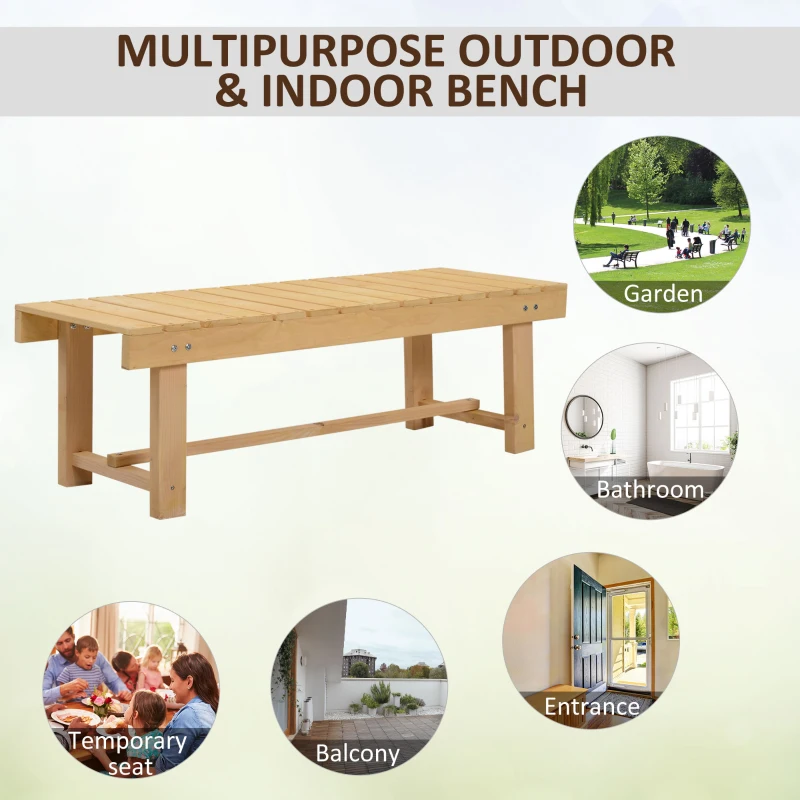 Outsunny Wooden Garden Benches, 2 Seater Outdoor Benches, Fir Wood Backless Patio Loveseat with Slatted Seat for Park, 110 x 38 x 35 cm, 5 Pieces, Natural Wood Finish