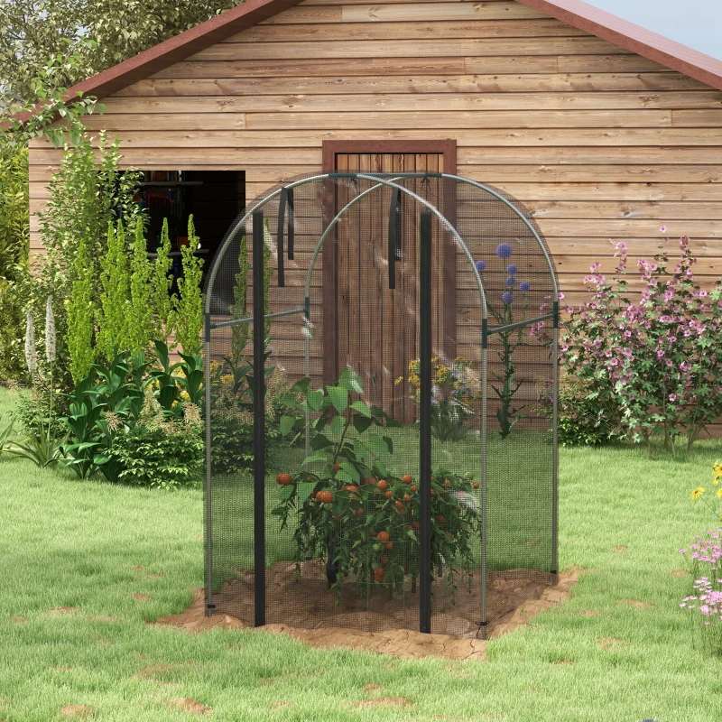 Outsunny Vogelbeschermingsnet, plantenbescherming, stevig, deur met ritssluiting, 120x120x188 cm, Zwart/Zilver