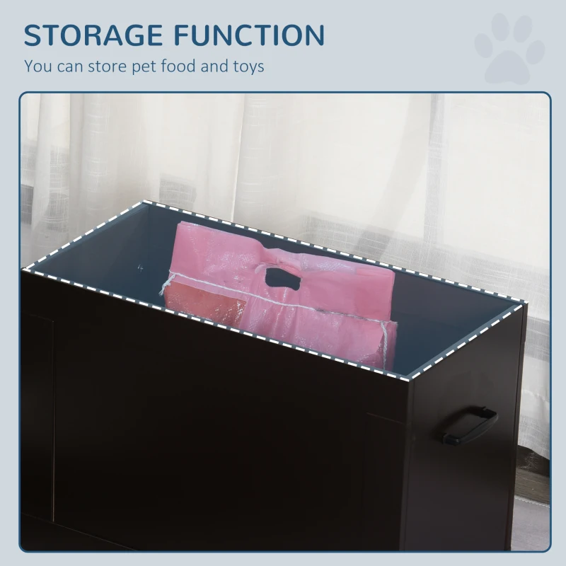 PawHut hondenbak met opbergruimte 2 bakjes voerstation kattenbak espresso(m-8)