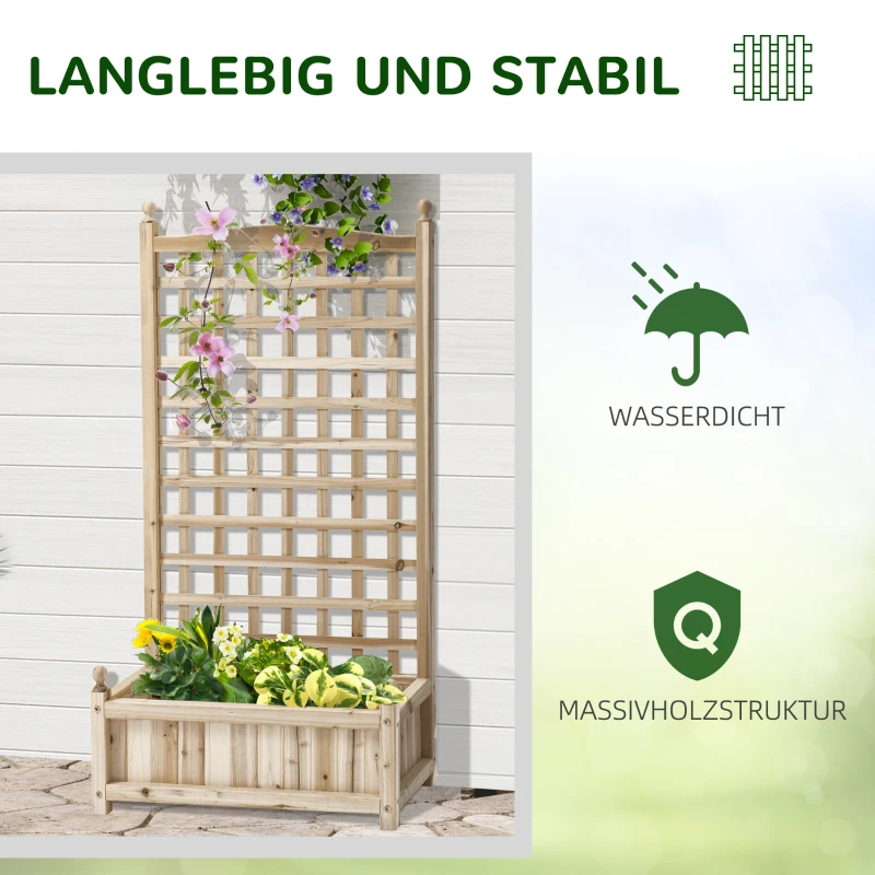 Outsunny plantenbak met latwerk natuurlijk hout 64 x 28 x 120 cm