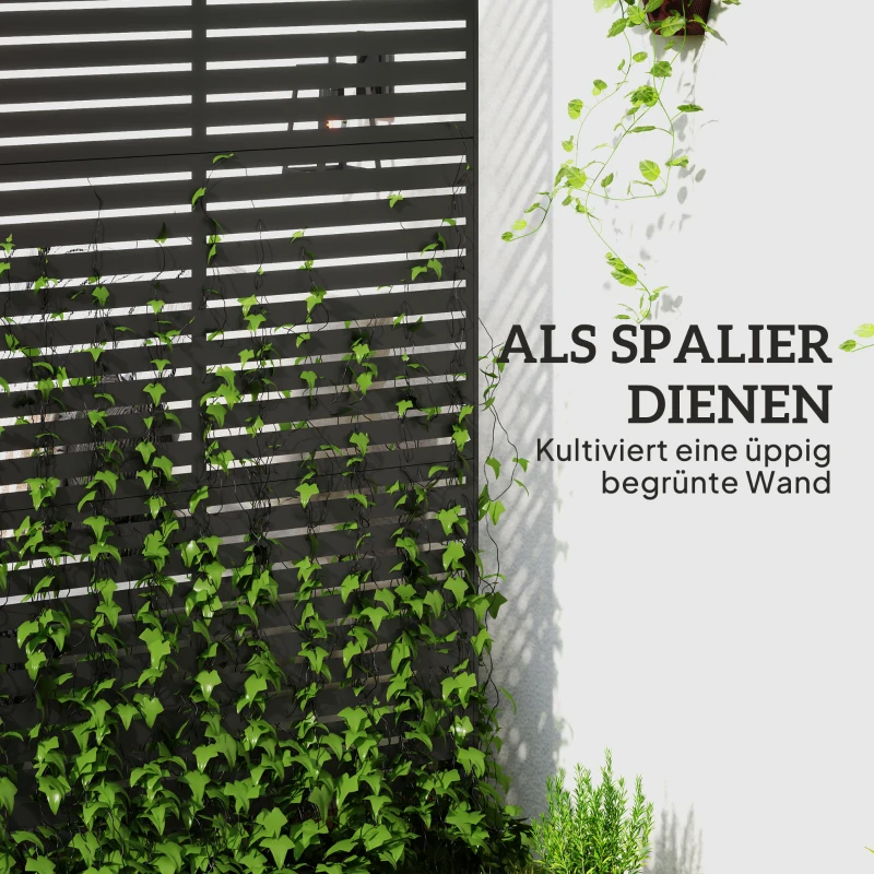 Outsunny Buitenruimteverdeler van Metaal, Lamellenontwerp, Decoratieve Scheidingswand voor Terras, Tuin, Balkon, Zwart