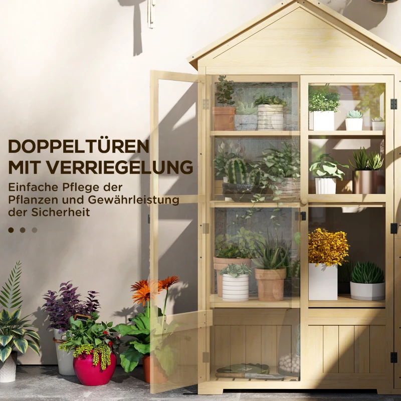 Outsunny Kas met Plank, Transparante Behuizing, Dakraam, Vergrendelbare Deur, Acryl, Houten Frame, 100x56,5x178 cm(m-6)