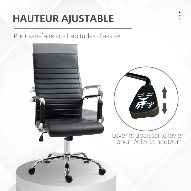 Vinsetto Chaise de bureau fauteuil de bureau dossier haut pivontant à 360° ergonomique charge max. 120 kg noir 54 x 62 x 104-114 cm