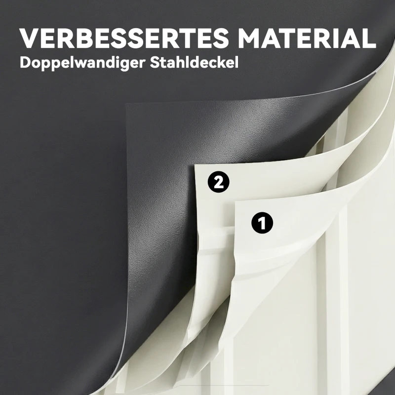 Outsunny Tuinbox metaal 350L kussenbox met dubbelwandig deksel 120 x 61 x 62 cm waterdicht afsluitbaar - Grijs