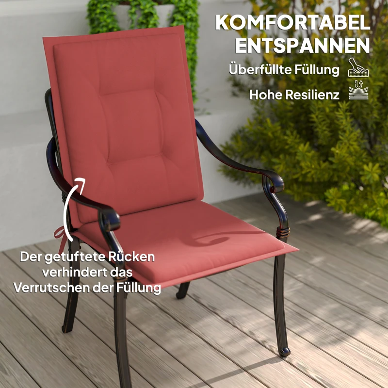 Outsunny 4-delige Set Stoelkussens 108 x 50 x 5 cm met Bevestigingsbanden, voor Binnen en Buiten Wijnrood