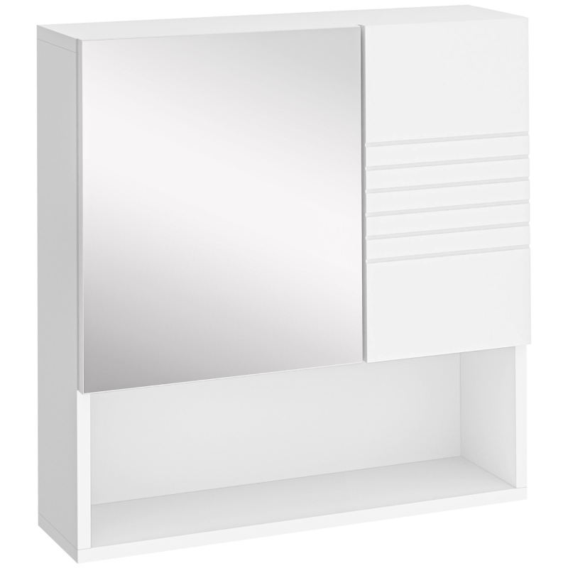 kleankin Armario de Baño con Espejo Mueble Auxiliar Montado en Pared con Estane Abierto y 2 Puertas con Balda Interior Ajustable 54x15x55 cm Blanco