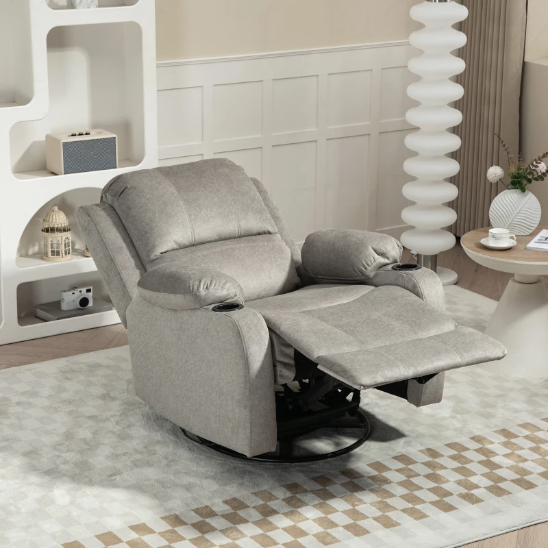 HOMCOM Relaxfauteuil met Voetensteun en Ligfunctie, incl. Bekerhouders, tot 150 kg, Bruin