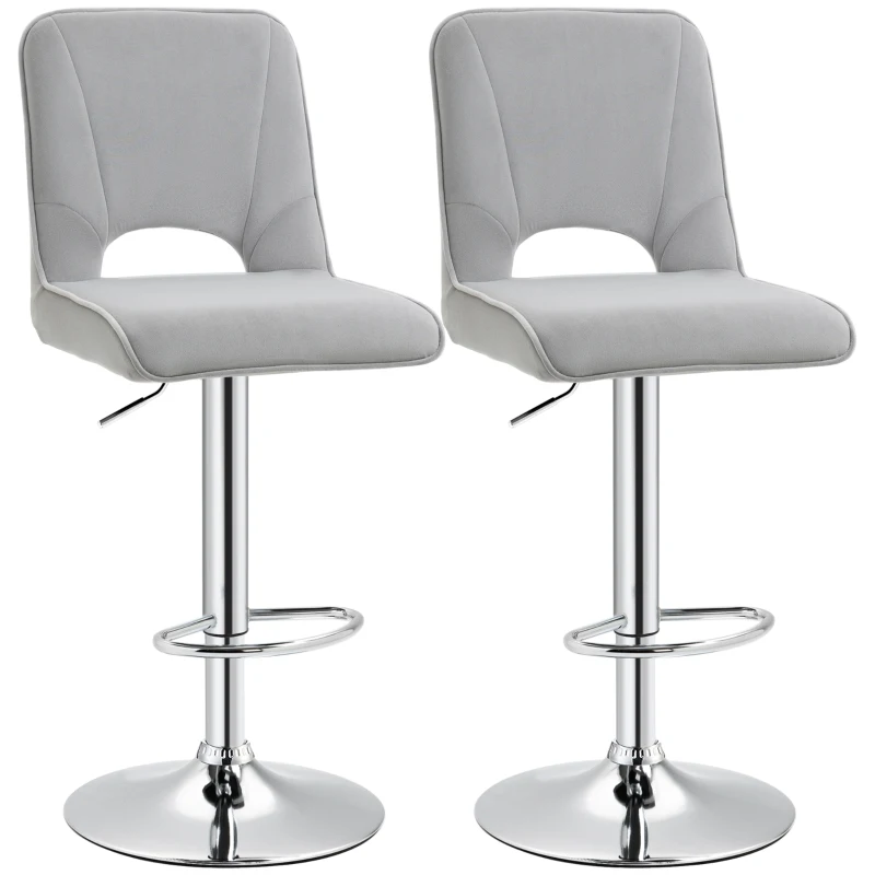 HOMCOM Conjunto de 2 Taburetes de Bar Sillas Altas Modernas con Altura Regulable y Asiento Giratoria 41x51x97-117 cm Gris