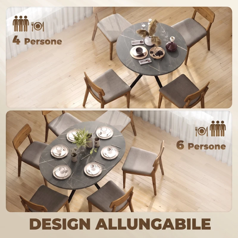 HOMCOM Tavolo Pranzo Allungabile 4-6 Posti con Prolunga a Farfalla, Base a X, Marmo Nero