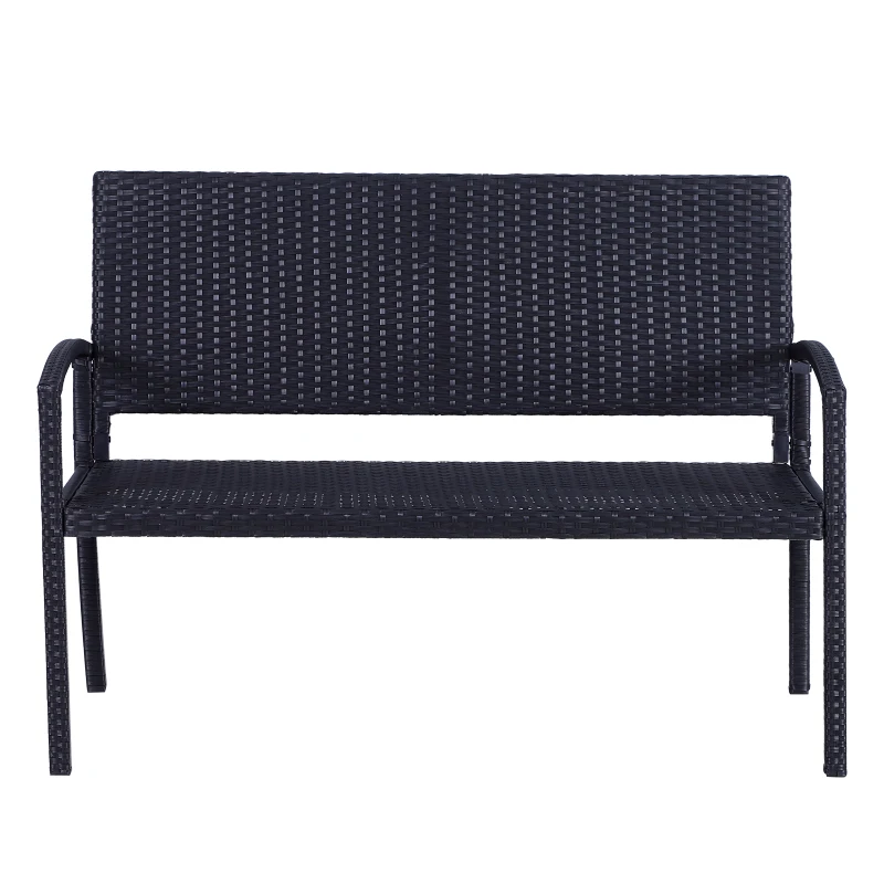 Outsunny Gartenbank, in Rattanoptik, mit Stahlrahmen, für 2 Personen, Schwarz, 122 x 60 x 85cm
