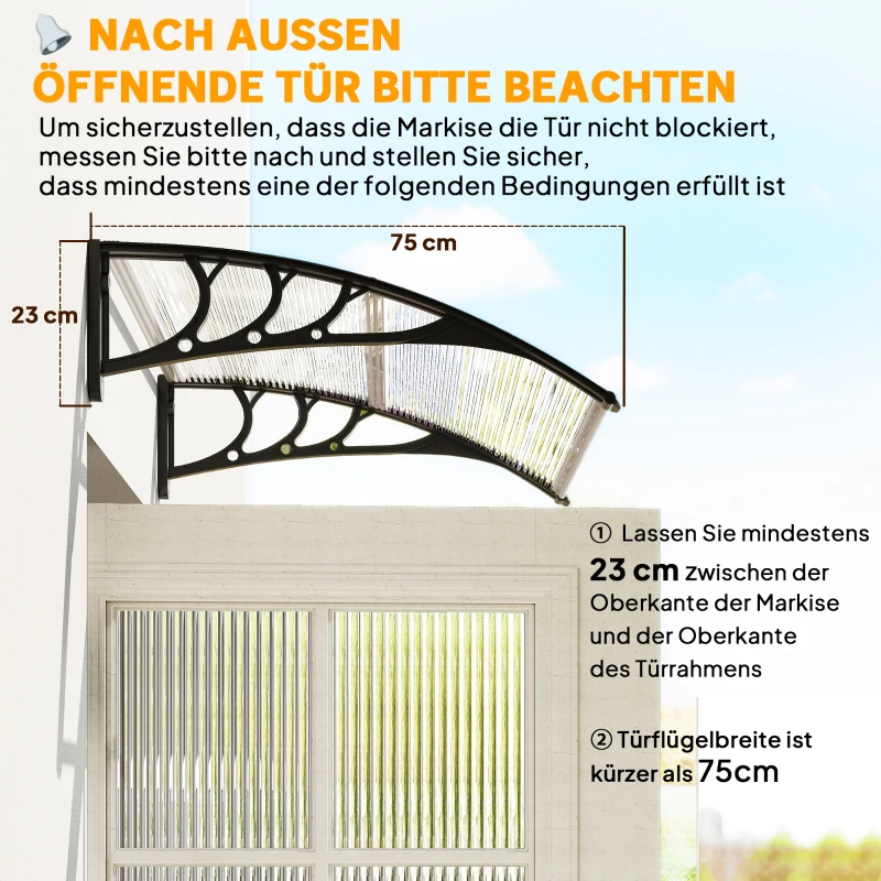 Outsunny® luifel voordeurluifel 100 x 80 cm luifel overkapping polycarbonaat transparant | Aosom.de