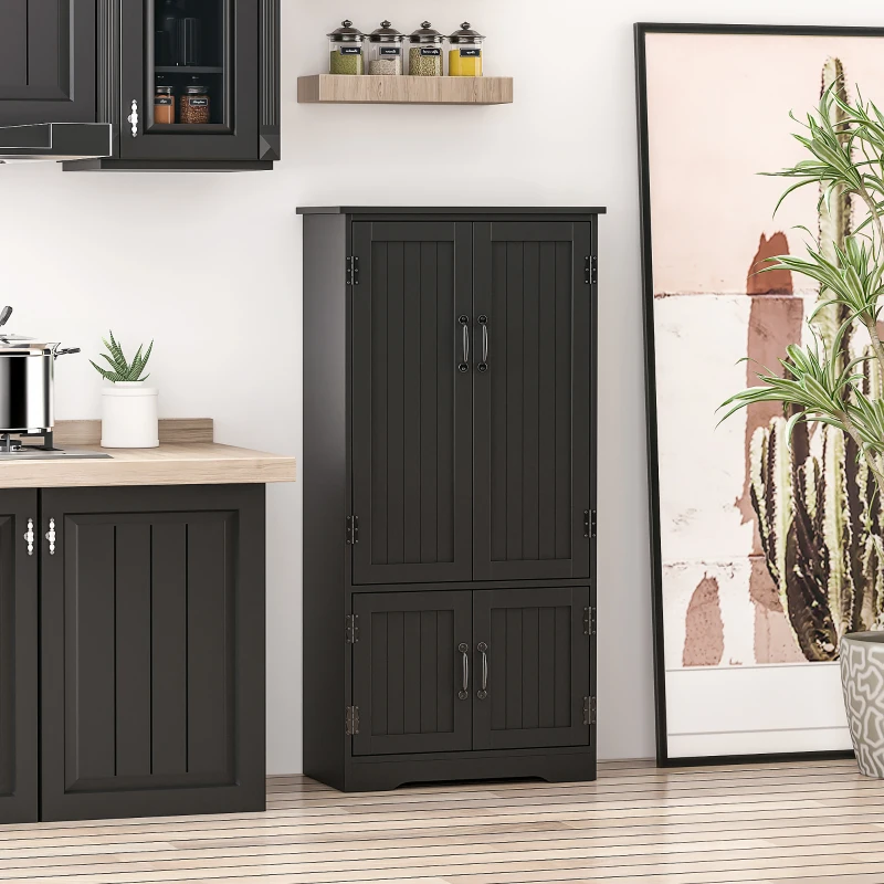 HOMCOM Buffet de cuisine armoire de cuisine contemporaine multi-rangements 2 placards 3 étagères 60 x 30 x 123 cm noir